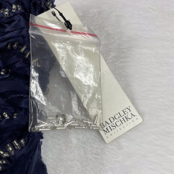 Badgley Mischka 100% Silk Ruffled Beaded‎ Strapless Corset Dress, Blue NWT 4 - Picture 8 of 16